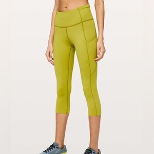 Lululemon Fast and Free Crop II 19" *Nulux Golden Lime Size 4 EUC